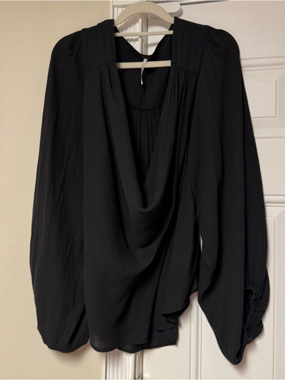 Free People Black Draped Cowl Neck Blouse